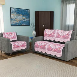 Kuber Industries White & Pink Cotton Sofa Cover-37
