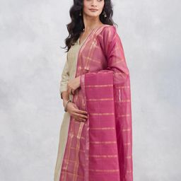 Fabindia Striped Woven Design Zari Cotton Silk Dupatta-picture-48