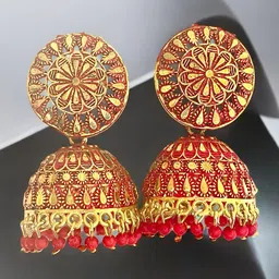 M55 Gold-Plated Artificial Beaded Dome Shaped Meenakari Jhumkas-8