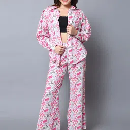 Flabae Floral Printed Pure Cotton Top With Shirt And Trousers-picture-19