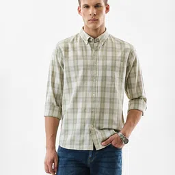 Snitch Checked Button-Down Collar Classic Cotton Linen Casual Shirt-picture-2