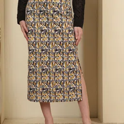 AKIMIA Abstract Printed Straight Midi Skirt-image-10