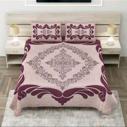 JAIPUR FABRIC Pink & Burgundy Geometric 180 TC King Bedsheet with 2 Pillow Covers-image-51