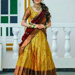 MANMOHITSAREE Woven Design Silk Semi-Stitched Lehenga & Unstitched Blouse With Dupatta-image-1