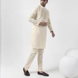 PulseIQ Men Beige Kurtas-image-112
