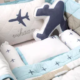 Masilo Infants Blue & White Printed Organic Cotton Cot Bedding Set-image-10