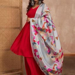 InWeave Women Solid A-Line Kurta with Palazzos & Dupatta-picture-46
