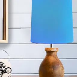 Decorcity Blue Wood Traditional Bell Shaped Table Lamp-46