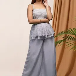 PARROT CREATION Women Embroidered Regular Sequinned Kurti with Palazzos & With Dupatta-image-72