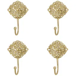 IndianShelf Gold-Toned 4 Pieces Brass Floral Wall Hanger Hooks-picture-11