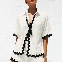 all about you Lace Shirt Collar Neck Shirt With Shorts Co-Ords-image-65