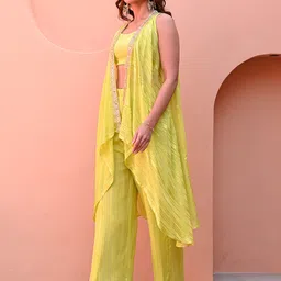 Bunaai Self Design Lime Lurex Three Piece Set image 3