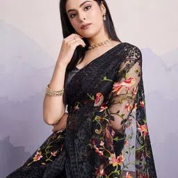 VAIRAGEE Floral Embroidered Net Saree-picture-15