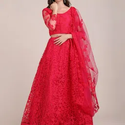 Warthy Ent Embroidered Thread Work Semi-Stitched Lehenga & Unstitched Blouse With Dupatta-image-73