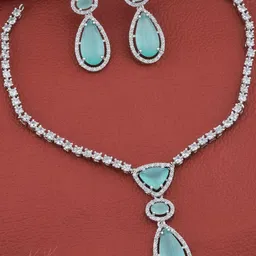 TIYARA Sky Blue Silver-Plated Artificial Stone Necklace & Earring Set-image-31