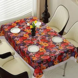 Dakshya Industries Red Floral Printed Waterproof Plastic 6-Seater Table Cover-13