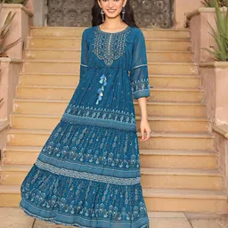 Juniper Ethnic Motifs Print Fit & Flare Maxi Dress-image-3