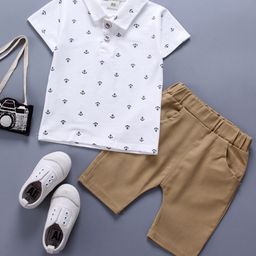 YK Infant Boys Printed Polo Collar Neck T-Shirt With Shorts Clothing Set-image-63