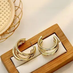 TheVineGirl Golden Simple Curved Triple Hoop Earrings-picture-35