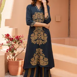 Sangria Printed Straight Kurta & Palazzo-36