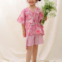 BownBee Girls Floral Printed V-Neck Pure Cotton Kaftan With Shorts-image-28