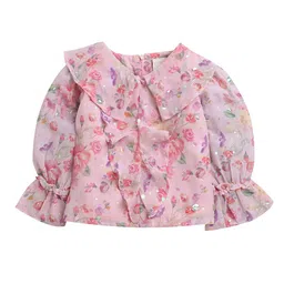 Tiny Girl Floral Print Tie-Up Neck Bell Sleeve Cotton Top-image-72