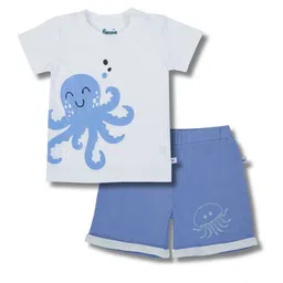 Pranava Boys Octopus Printed Short Sleeves Pure Organic Cotton T-shirt With Shorts-picture-1