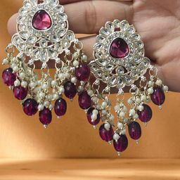 OPUS GEMS Artificial Stones Studded & Pearls Beaded Contemporary Chandelier Drop Earrings-image-85