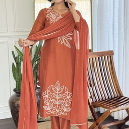 KALINI Women Floral Embroidered Silk Kurta with Trousers & Dupatta-image-97