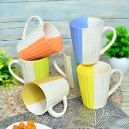 FABINALIV White & Blue Textured Ceramic Matte Mugs Set of Cups and Mugs-6