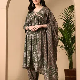 Jaipurite Women Ethnic Motifs Printed Empire Kurta with Salwar & Dupatta-picture-39