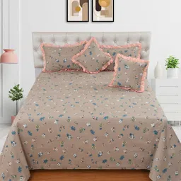 MORADO Brown & Blue Floral Polycotton 7 Piece Double King Superfine Bedding Set-11