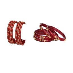 1ST TIME Women Set Of 2 Red Glass Artificial Stones & Beads Bangles-picture-42