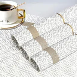 YELONA Beige 4 Pieces Patterned Rectangular Table Placemats image 3