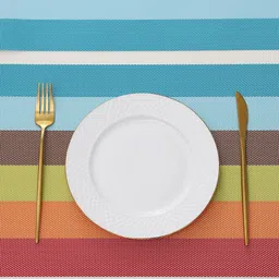 HOKIPO Set Of 5 Multi-Stripes Rectangular Table Placemats & Table Runner image 3