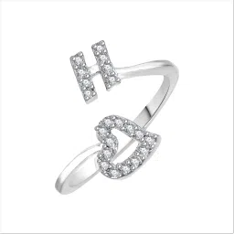 Jewellery Stylish Heart Alphabet Letter Initial H Rings for girls women girlfriend Men Boys Couple American diamond Adjustable Valentine Gifts Love Ring Brass Diamond, Cubic Zirconia Silver Plated Ring-image-56
