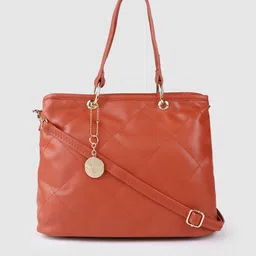 Caprese Rust Orange Solid Structured Handheld Bag with Quilted Detail-50