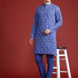 Anouk Ethnic Motifs Printed Pure Cotton Kurta with Trousers-picture-20