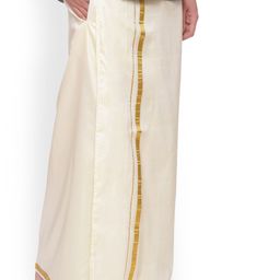 Sethukrishna Men Cream-Coloured Solid Double Layer Readymade Dhoti With Pocket-picture-35