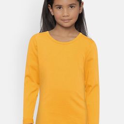 SINI MINI Girls Yellow Solid Round Neck T-shirt-image-98
