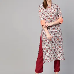 Idalia Women White & Maroon Printed Straight Kurta-picture-49