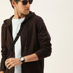 Kook N Keech Men Brown Solid Pure Cotton Hooded Sweatshirt-image-100