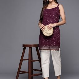 Ahalyaa Geometric Printed Net Tunic With Lace Inserts image 2
