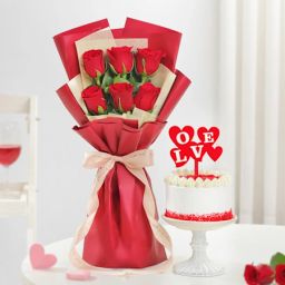 Eternal Romance Bouquet And Red Velvet Cake Valentine Combo-image-81