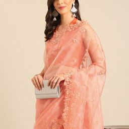 BAPS Floral Embroidered Organza Saree-image-84