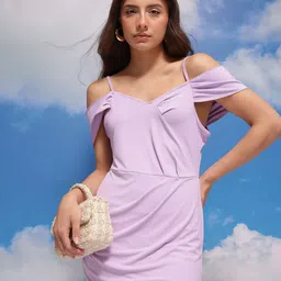 CORSICA Cold-Shoulder Ruched Detail Tulip Hem Sheath Dress-picture-38