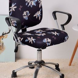 Cortina Navy Blue & Off-White Printed Chair Cover-7