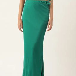 Ms.Lingies Green Plain Saree Shapewear-6