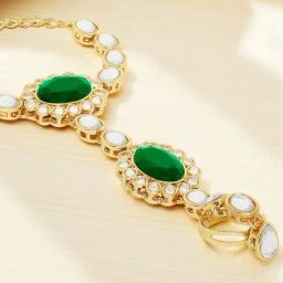 OOMPH Green Stones & Kundan Ethnic Statement Hand Harness Bracelet-19