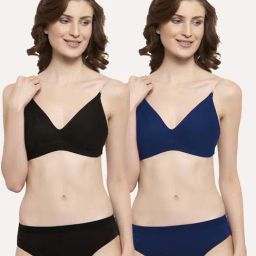 AROUSY Black & Navy Cotton Bra Panty Set - Pack Of 2-image-77